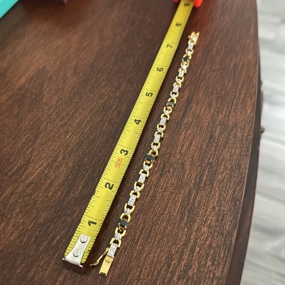 Gold Natural Diamond Sapphire Tennis Bracelet - Picture 10 of 11